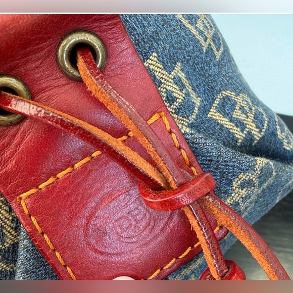 Dooney & Bourke Vintage Blue Denim Signature Monogram w/ Red LeatherShoulder Bag - Picture 7 of 16
